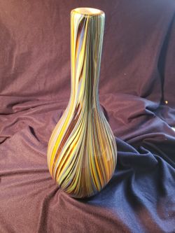 MCM Cased Hand Blown Peacock Feather Vase