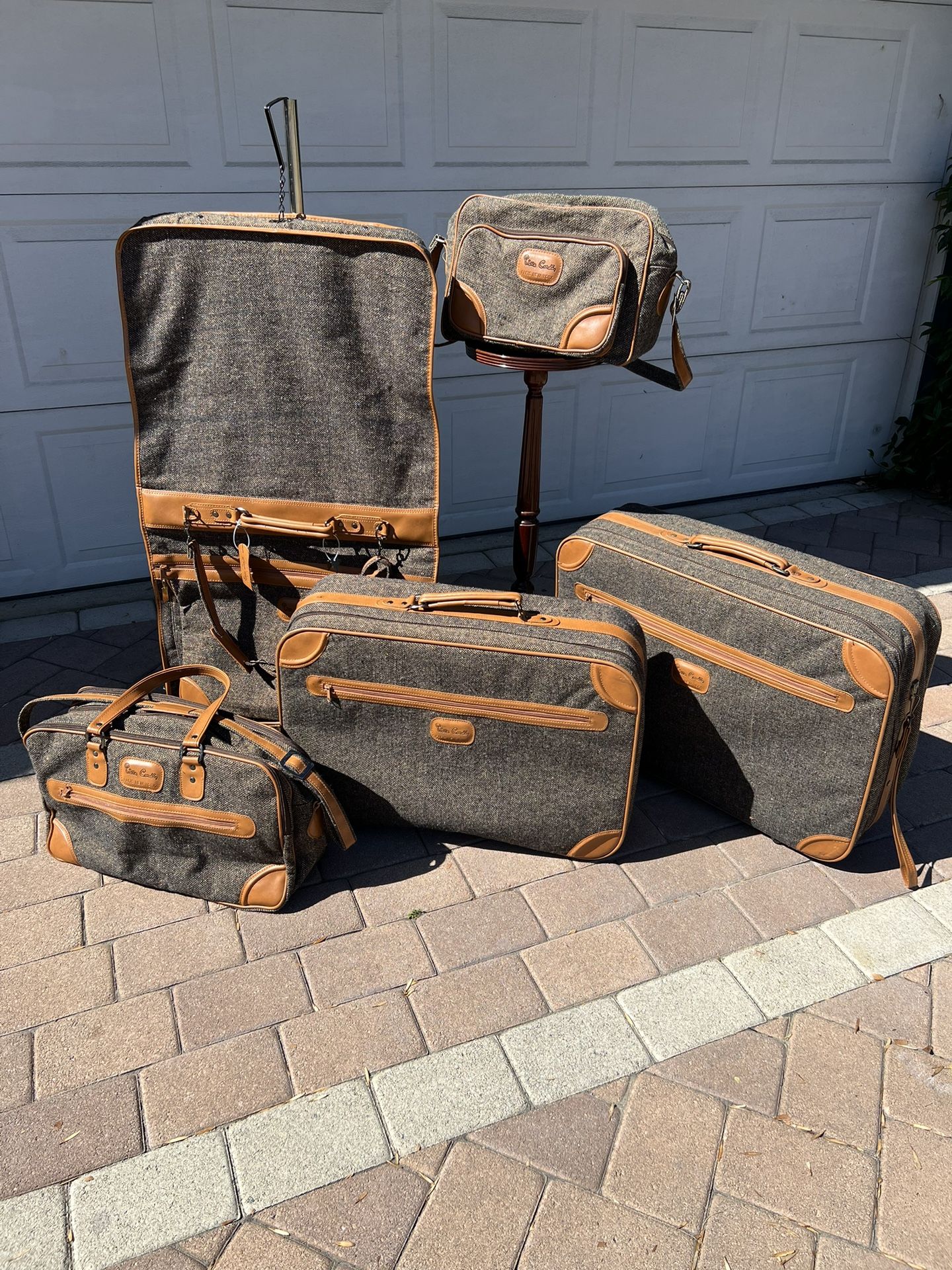 Vintage 1980s Pierre Cardin 5-Piece Tweed Luggage Set