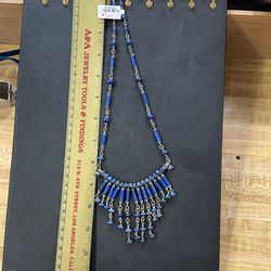 Silver oil treated lapis lazuli  stone necklace