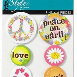 Next Style Fashion Art Forever Green 6 Pack Small Pin Badges Peace Love Recycle
