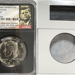 2014-D 50th Anniversary High Relief KENNEDY CLAD HALF DOLLAR NGC SP67 in SPECIAL RARE BLACK RETRO CASE With Slab Protector 