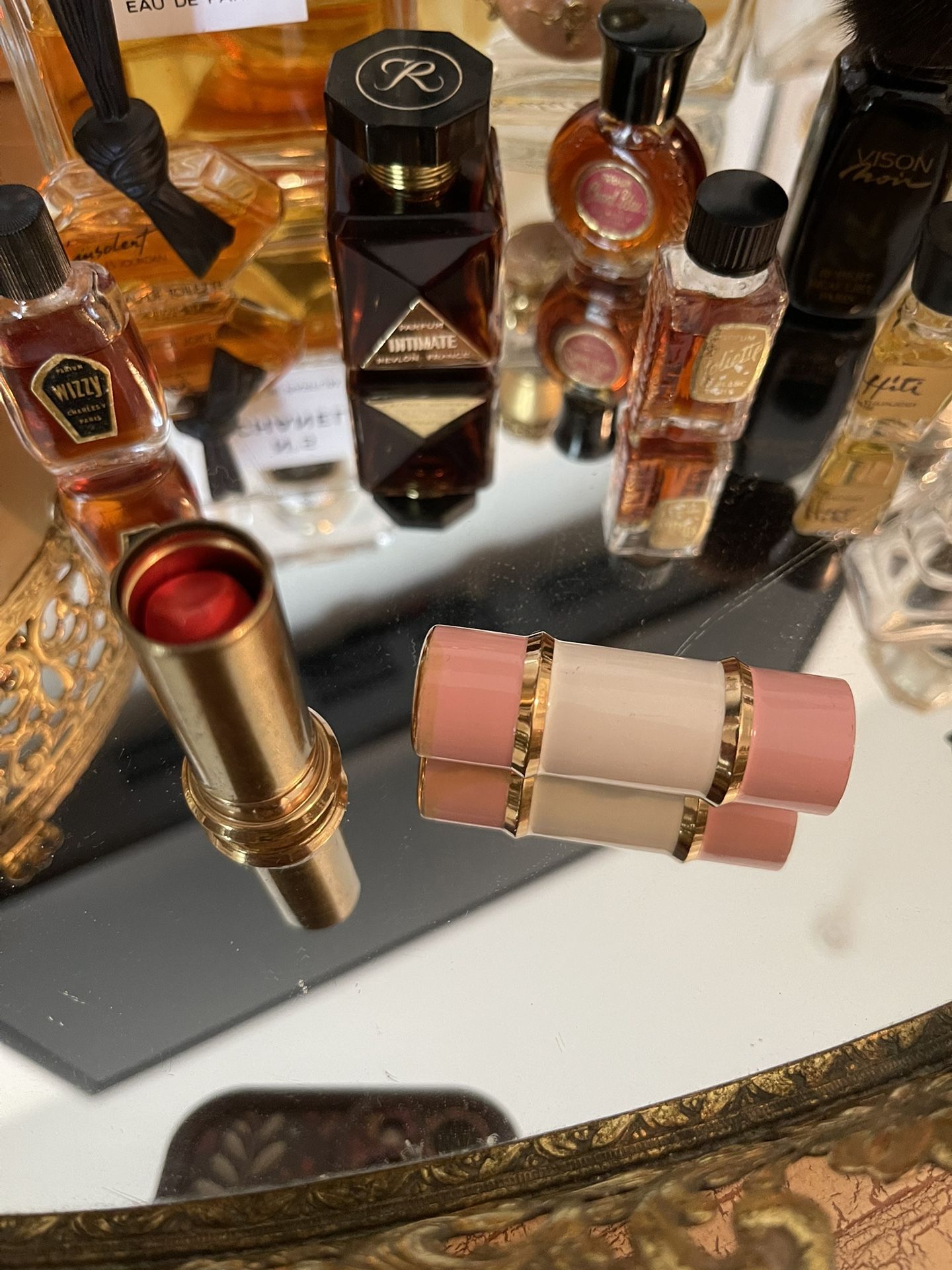 Vintage Antique 1940’s COTY lipstick BrassWith Pink & White Enamel Rare Collectable