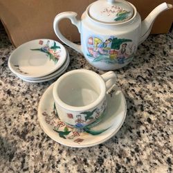 Oriental mismatched tea set
