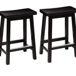 Amazon Basics Solid Wood Saddle-Seat Kitchen Counter-Height Stool, 24-Inch Height, Black - Set of 4
