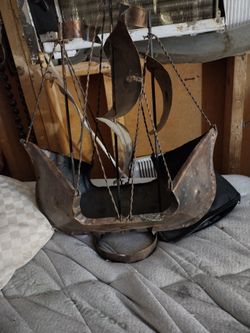 Metal Sailing Ship Sculpture