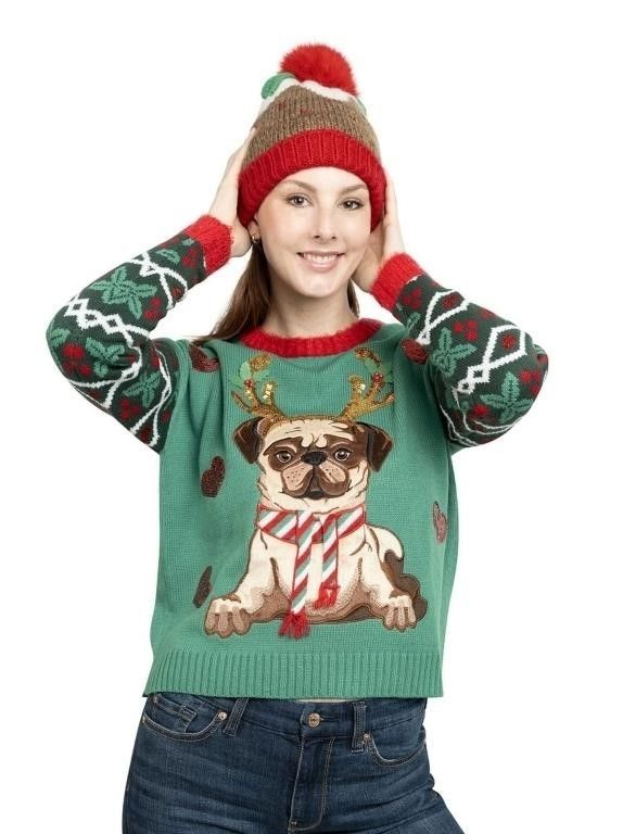 New Medium Reindeer Pug Christmas Sweater