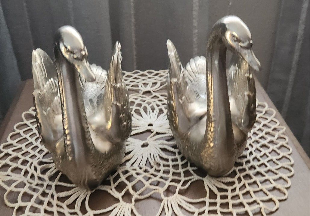 Antique Silver Swan Bookends