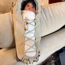 Vintage Porcelain Native American Doll 13 1/2 Inches Long By 6 Inches Across $20