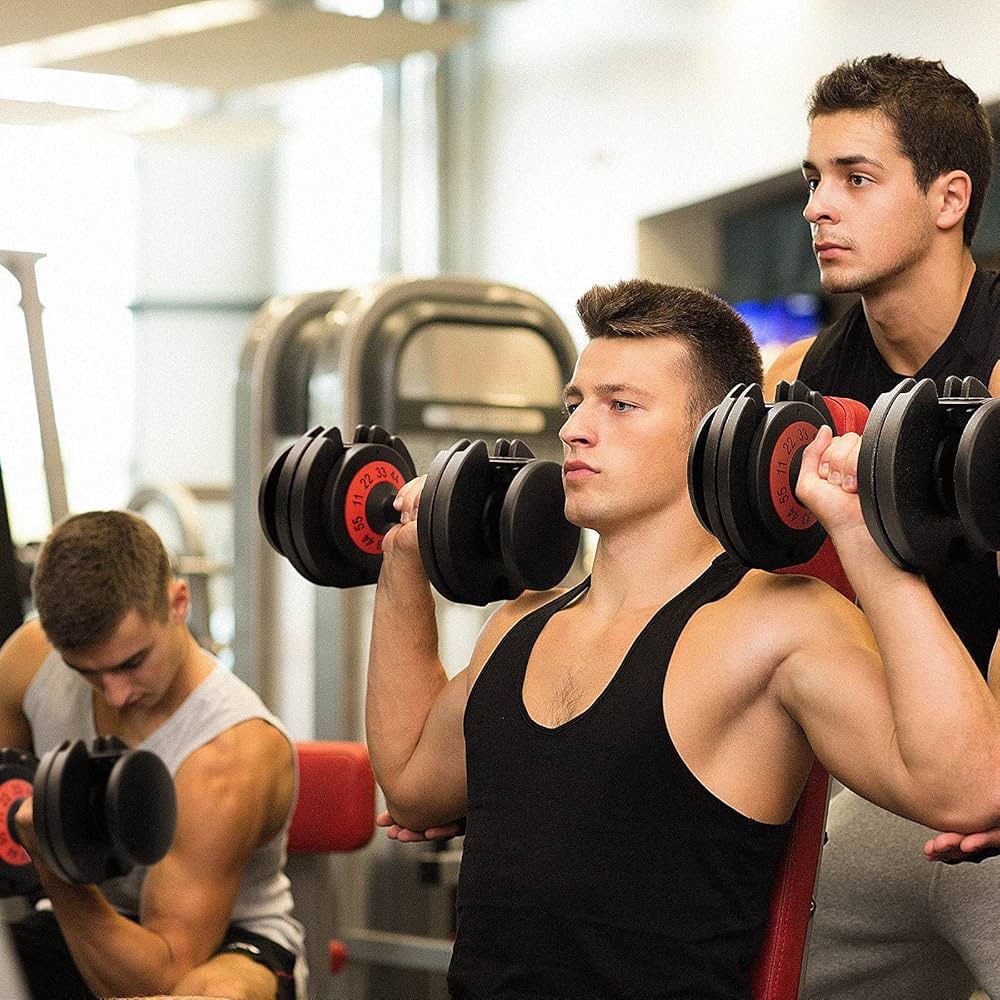 55 LBS Adjustable Dumbbell Set, Anti-Slip Fast Adjusting with Turning Handle, Adjustment for Men and Women, Weights Pair for Compact Home Gym Exercise