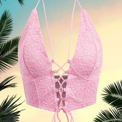 Pink Lace Up Halter Top