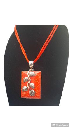 Antique Double Sided Sterling Sliver Pendant  Set With Red Coral