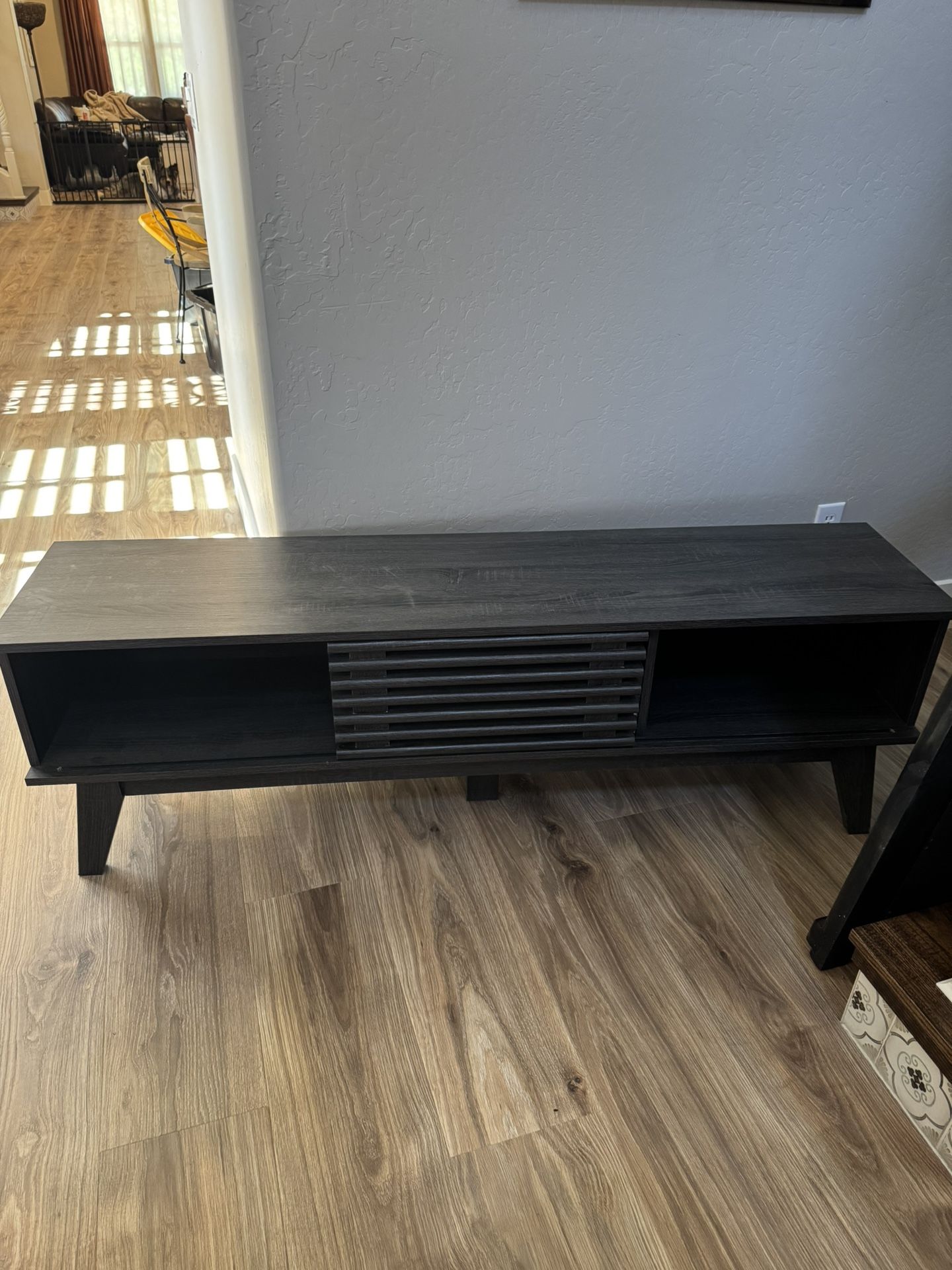 Media Stand Weathered Gray With Drawer And Sliding Door