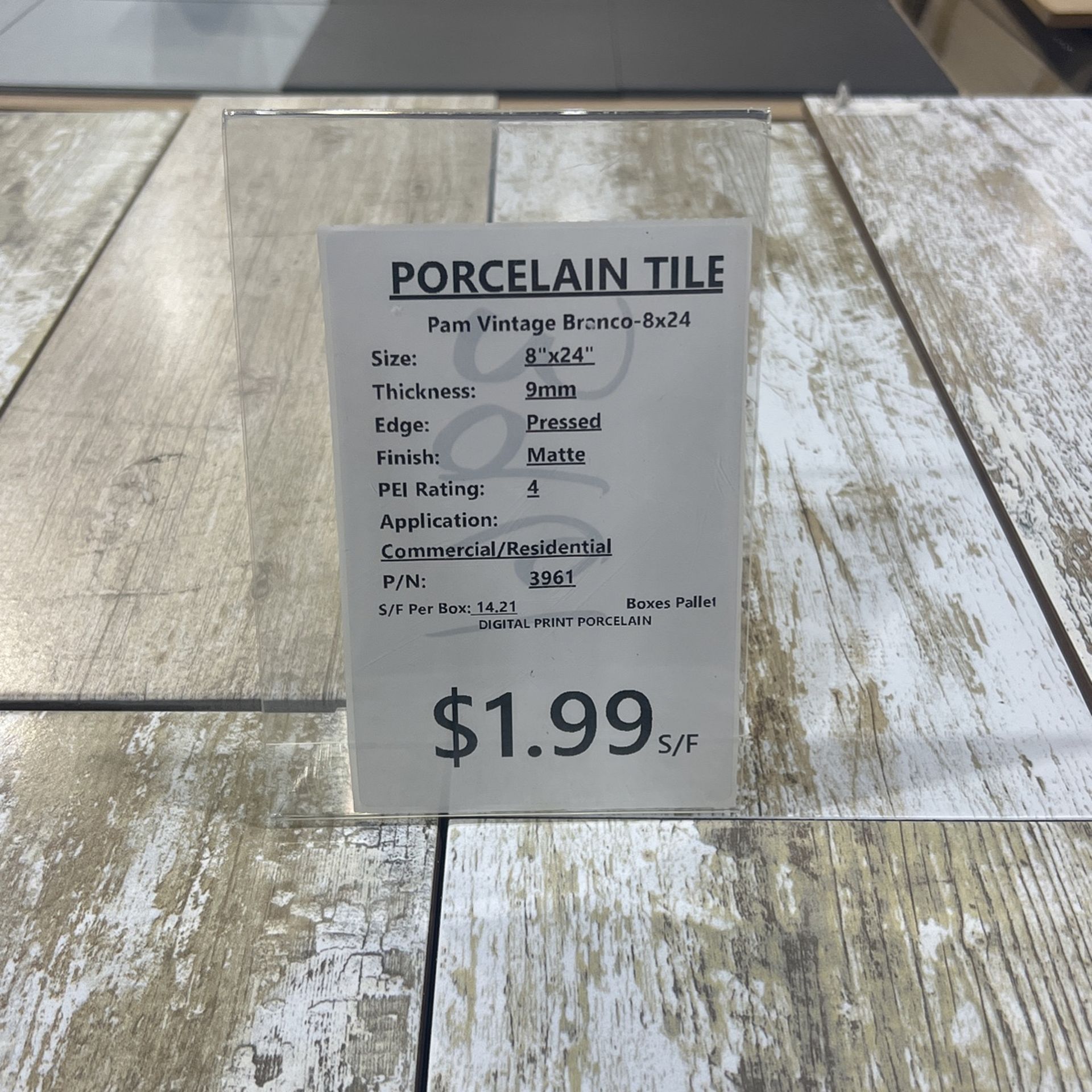 PORCELAIN TILE 8” X 24”  $1.99/ Sq ft