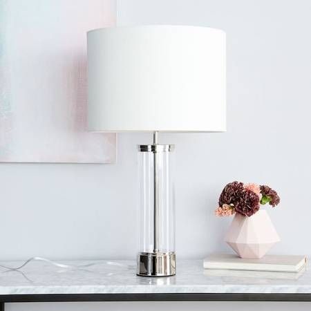 West Elm Acrylic Column Table Lamp + USB, Antique Brass