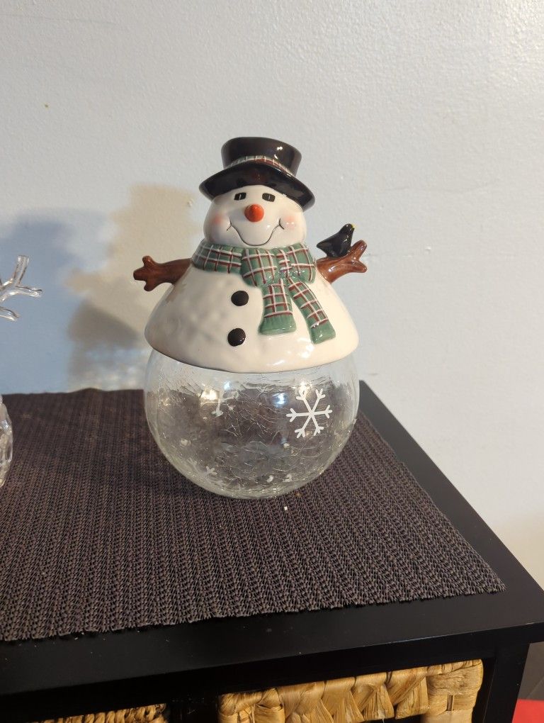 Snowman Glass Bottom Treat Jar