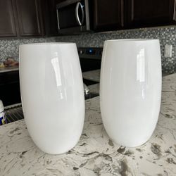 Set of 2 Large White Flower Vases 