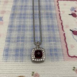 David Yurman Ruby Inlaid Diamond Sterling Silver Necklace 
