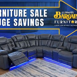 Power Reclining LED Sectional With With Wireless Charger