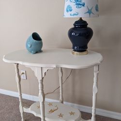 Vintage Shabby Chic White Side Table Entryway Table Hand Painted Mermaid 