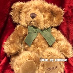 Vintage 1999 Dexter Bombay Plush Teddy Bear Stuffed Animal Green Bow- sells between $15-$25 on line! Only $10 here!