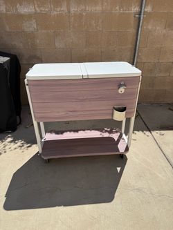 80 Qt. Light Brown Woodgrain Cooler with White