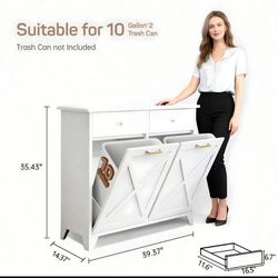 Brand new Still in box. White Modern Tilt-Out Trash Can Cabinet, Hidden Pet-Proof Garbage Bin Organizer With Storage Shelf