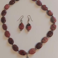 18" Rhodonite Necklace And Earrings Set