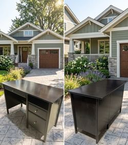 Wood Writing Desk with Drawers