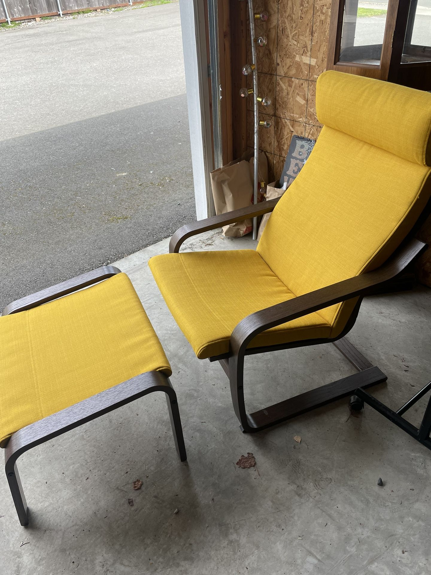Yellow IKEA Poang Chair And Ottoman 