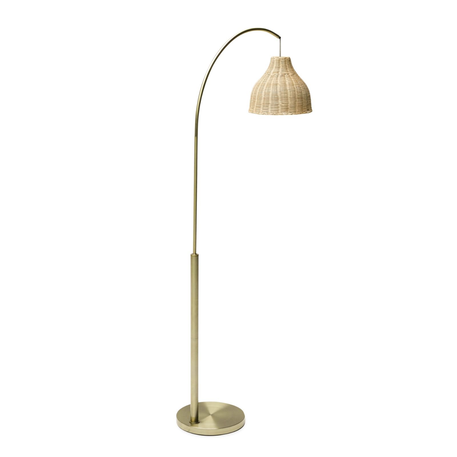 Antique Brass Arch Floor Lamp with Rattan Shade by Drew Barrymore Flower Home