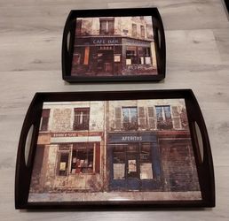 Vintage-style French Café Street Scene — Ceramic Tile Wall Art Set pls read description