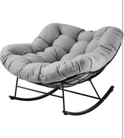 Outdoor Papasan Rocking Chair, Oversized Patio Rocker, Comfy Egg Chair for Bedroom, Living Room, Garden, Porch, Lawn, Grey brand new in box $99 C56