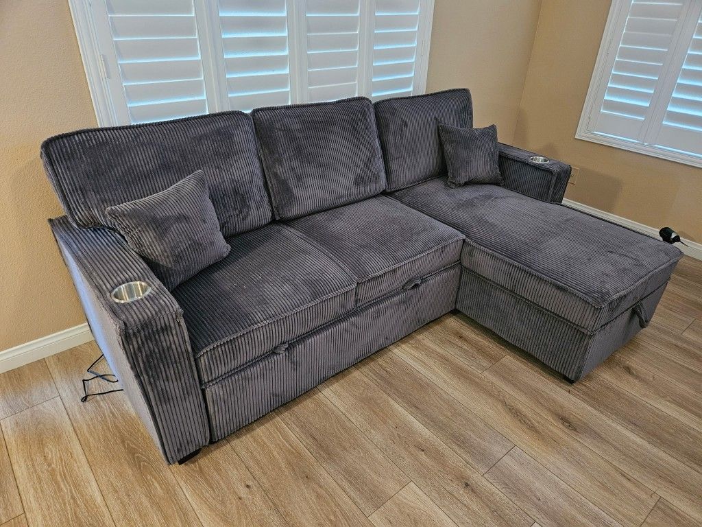 Super Especial Nuevo $399 Cama Y Storage Chaise Gris