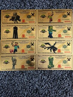 $10 Each-Minecraft NOVELTY 24kt Gold Foil Collector Bills