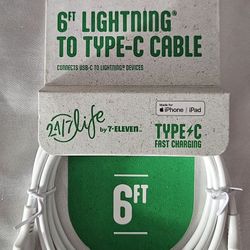 24/7 LIFE 6 ft LIGHTENING TO TYPE C Fast Charge Tangle-Free Charging Cable White