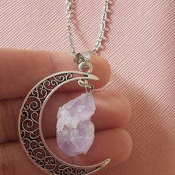 Moom Vintage Pendant With Natural Purple Quartz....22 Inches Long Necklace 