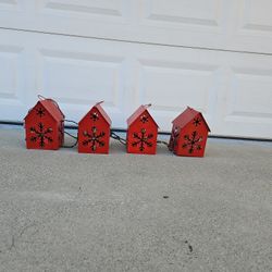 Christmas Metal Houses With Lights For Table, Hang On Trees Or Anywhere  8 1/2" Tall, 5" Wide 5" Long