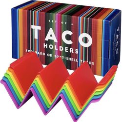 Stand Up Taco Holders, Colorful Premium Server Tray and Rack for Soft or Hard Taco Shells - Dishwasher and Microwave Safe, BPA Free and Sturdy, Multi-