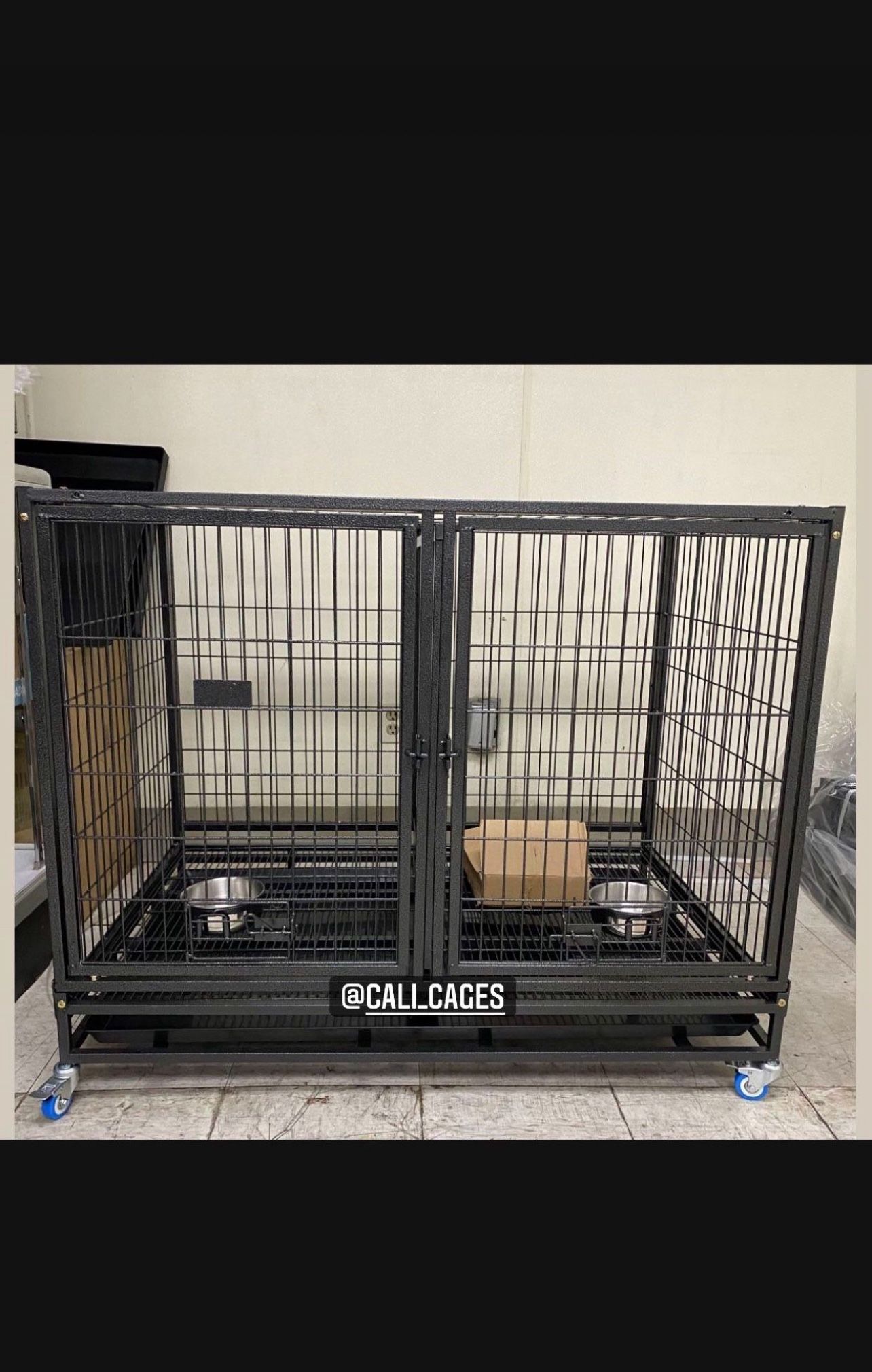 Dog Pet Cage Kennel Size 43 Large Folding With Grid Divider And Feeding Bowls