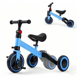 3-in-1 Convertible Trike for Toddlers 2-5 Years, Adjustable Learning Bike with Foldable Wheels & Removable Pedals