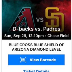 Diamondbacks vs Padres Sunday Sep 29, Section 202, Row 2, 2 tickets - Final Game!