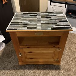 White Clad Ice Box Side Table with Custom glass tile top