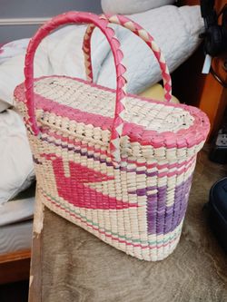Vintage Colorful Woven Basket