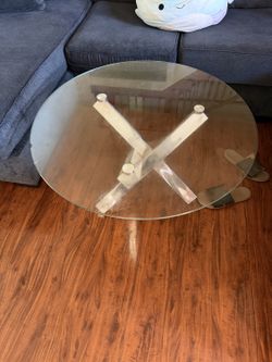 Round Glass Coffee Table with Chrome X-Base - $80
