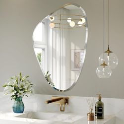 Brand new in box Asymmetrical Bathroom Mirror, 19"x30" Beveled Frameless Irregular Mirrors, Wavy Wall Mirror for Bathroom Bedroom Living Room Entryway