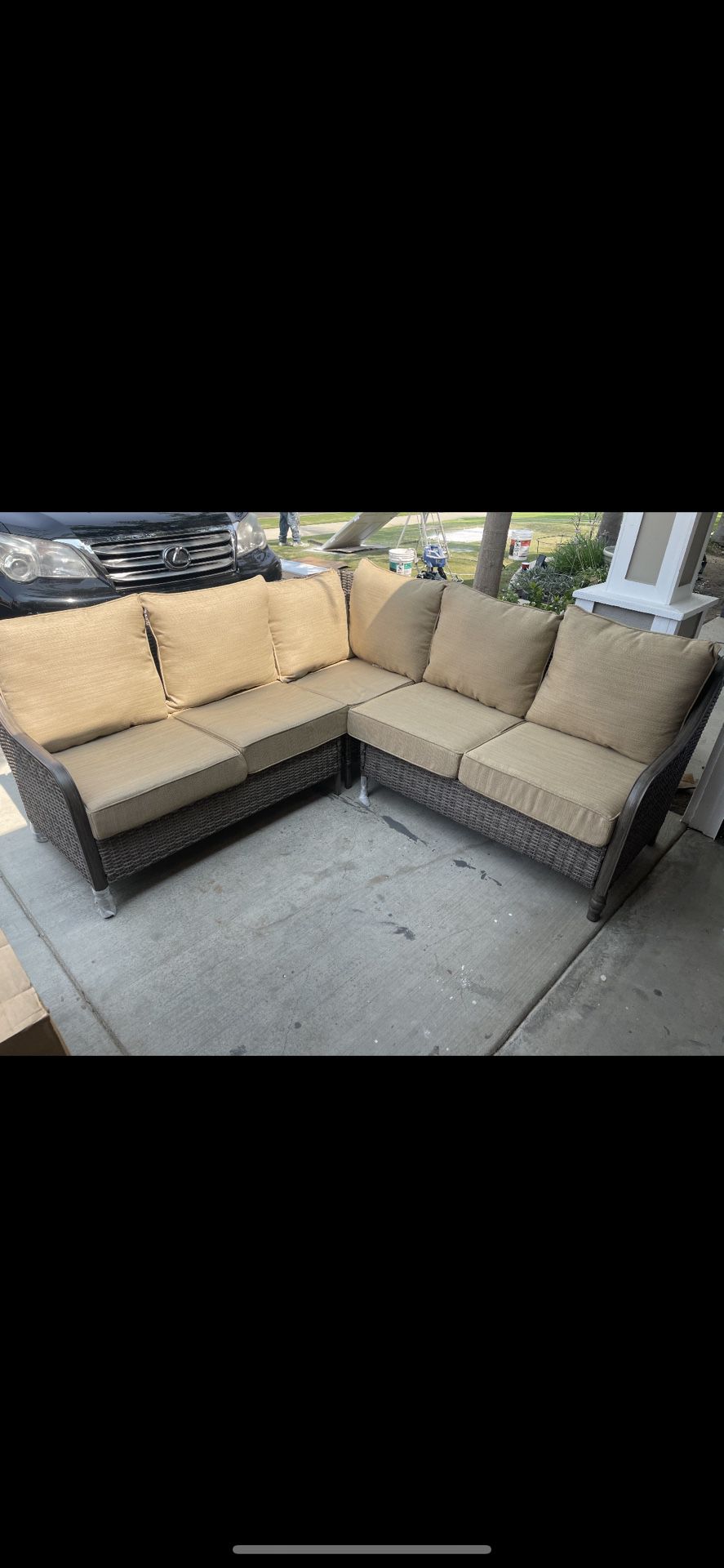 Windsor 3-Piece Brown Wicker Outdoor Patio Sectional Sofa with cushions