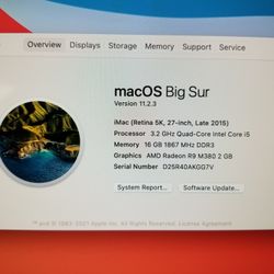 Apple iMac 27" Late 2015, Intel Core i5-6500 3.2GHz Quad Core, 16GB RAM, 512GB SSD, AMD Radeon R9