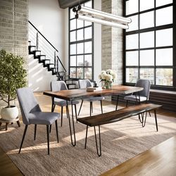 Nature's Edge Light Chestnut/Grey 79 Dining Table w/ 4 Maddox Chairs and Bench