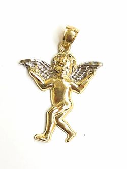 Angel religious pendant 14K REAL YELLOW AND WHITE GOLD.