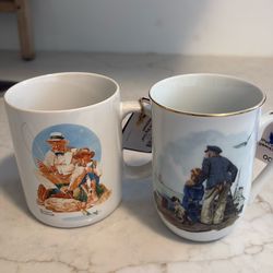 Vintage Norman Rockwell Mugs, “Looking out to Sea” & Catching the Big One”